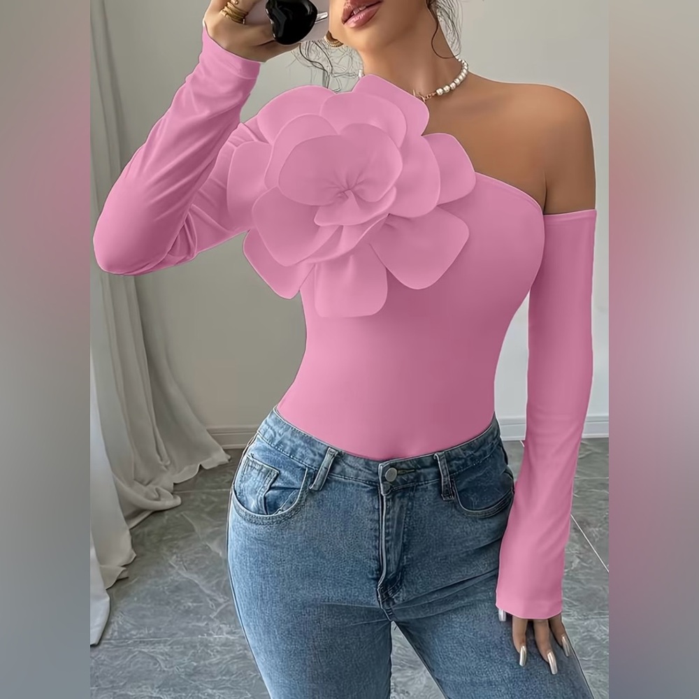 One-Shoulder Pink Floral Women’s Top